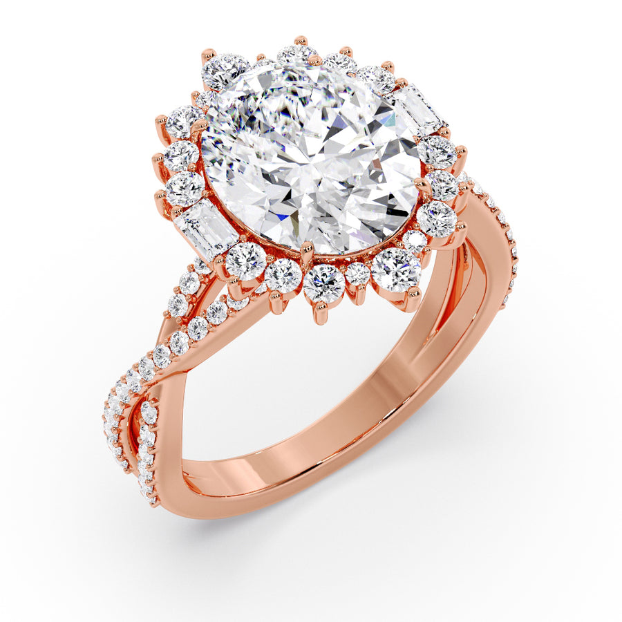 Sylvia Vintage Halo 5 Carat Lab Grown Oval Diamond Engagement Ring