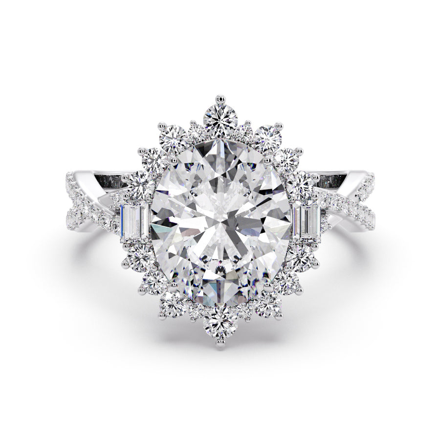 Sylvia Vintage Halo 5 Carat Lab Grown Oval Diamond Engagement Ring