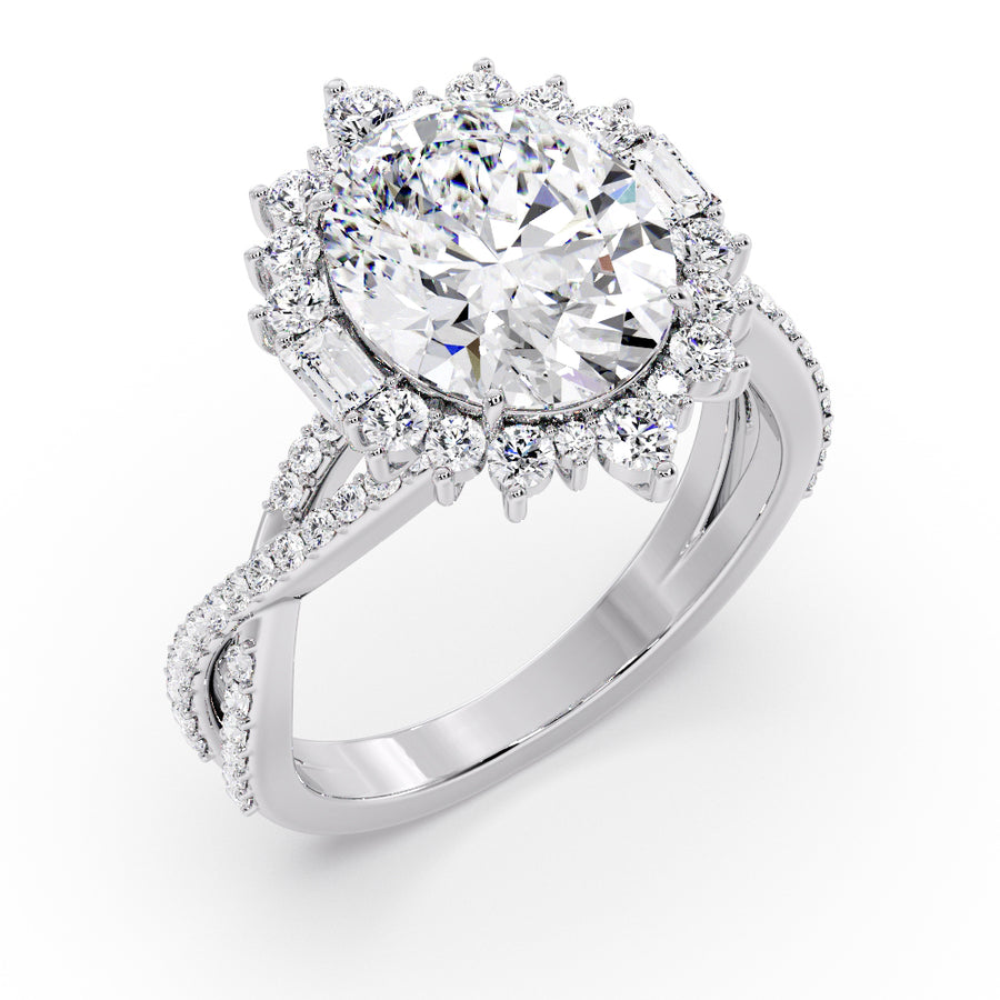 Sylvia Vintage Halo 5 Carat Lab Grown Oval Diamond Engagement Ring