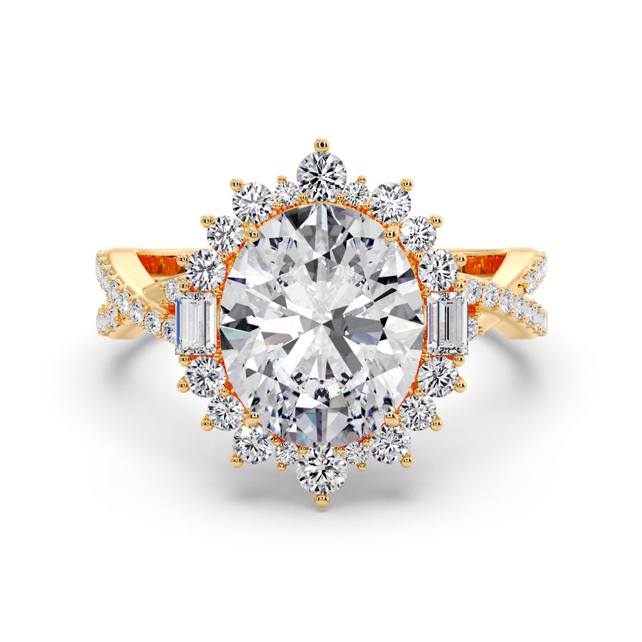 Sylvia Vintage Halo 5 Carat Lab Grown Oval Diamond Engagement Ring