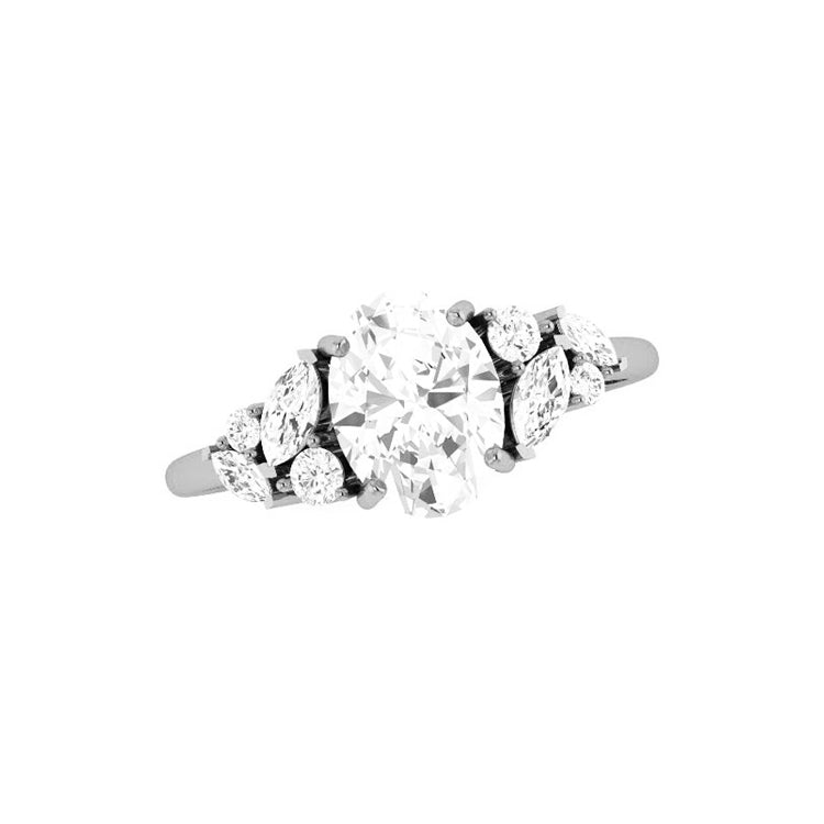 Valencia Oval Natural Diamond Engagement Ring in 18K Gold