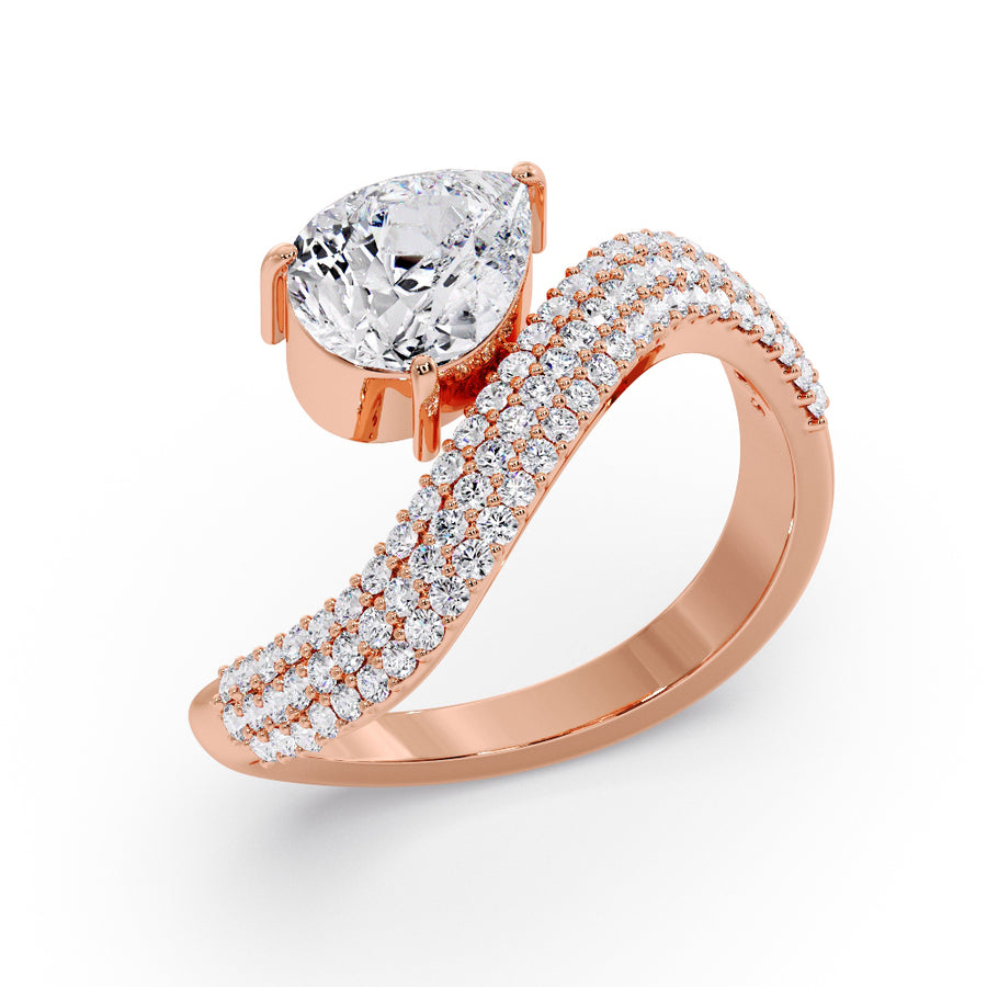 Wave 2 Carat Pear Pave Natural Diamond Engagement Ring