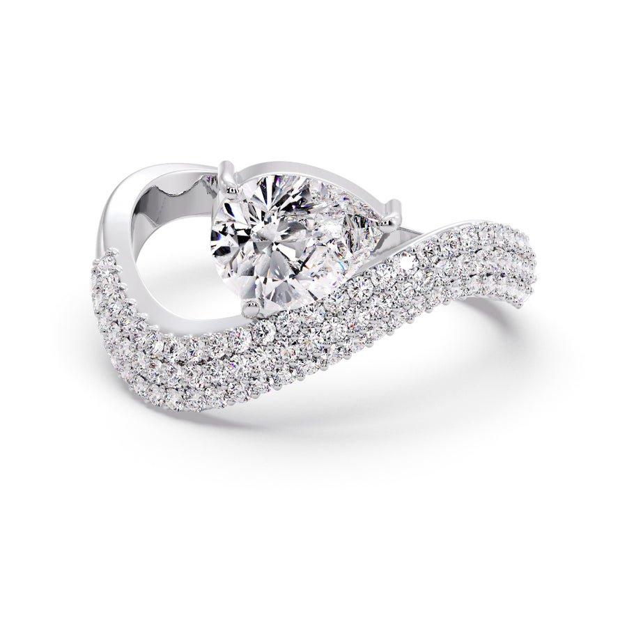 Wave 2 Carat Pear Pave Natural Diamond Engagement Ring