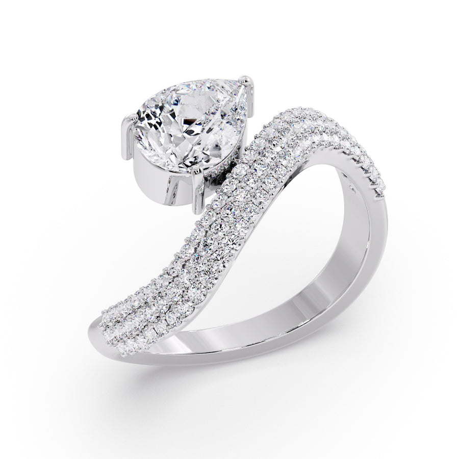 Wave 2 Carat Pear Pave Natural Diamond Engagement Ring