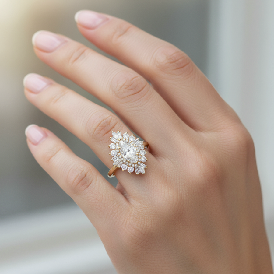 Elise Art Deco Marquise Lab Grown Diamond Engagement Ring