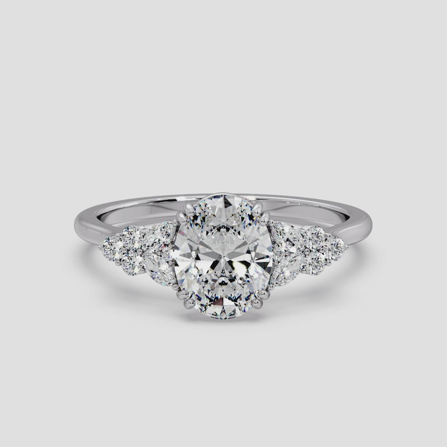 Lynn Vintage Cluster Oval Natural Diamond Engagement Ring