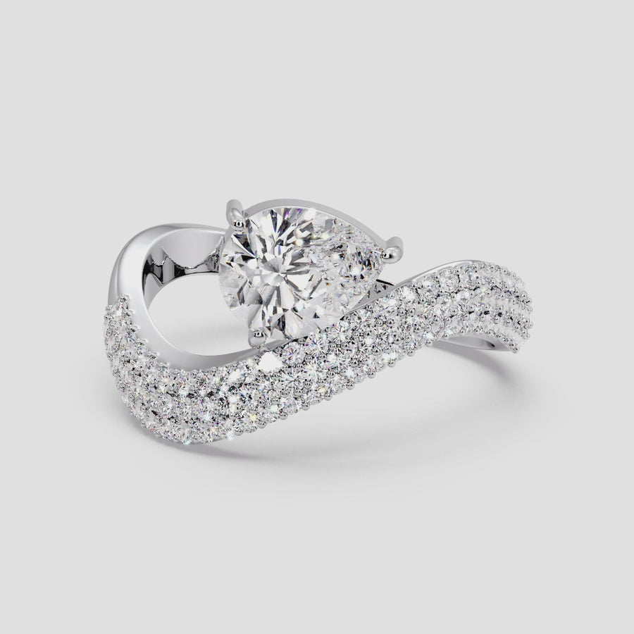Wave 2 Carat Pear Pave Natural Diamond Engagement Ring