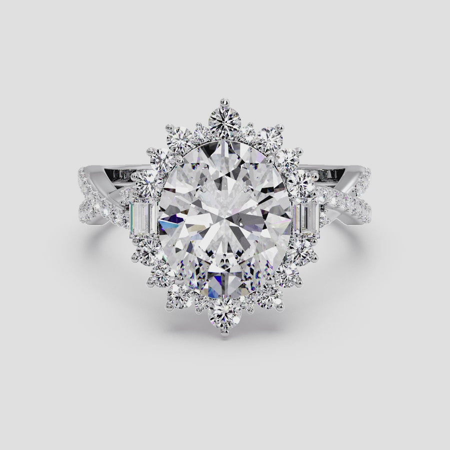 Sylvia Vintage Halo 5 Carat Lab Grown Oval Diamond Engagement Ring