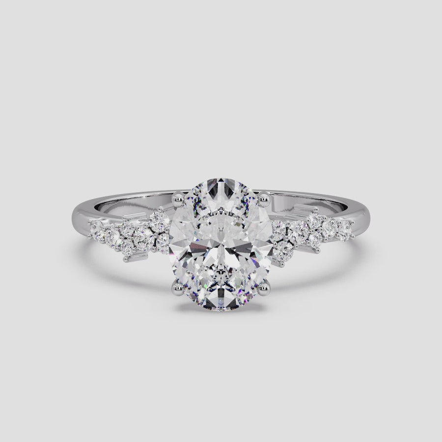 Scattered Natural Oval Diamond Engagement Ring in 18K Gold