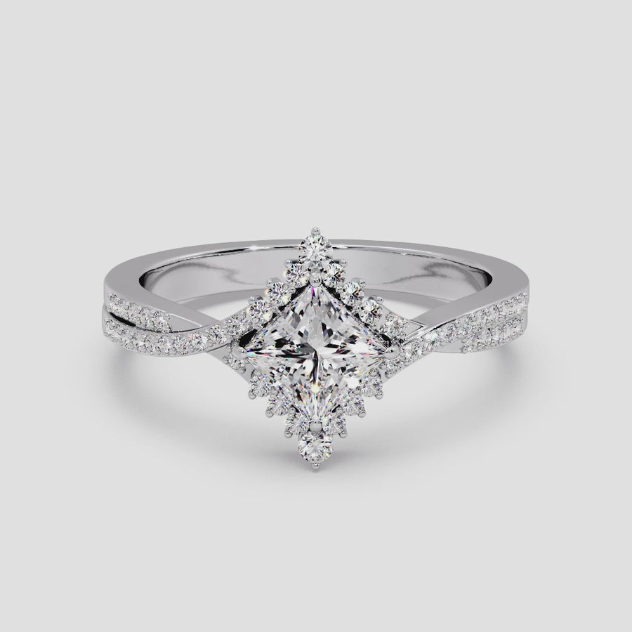 Skylar Princess Cut Natural Diamond Engagement Ring in 18K Gold