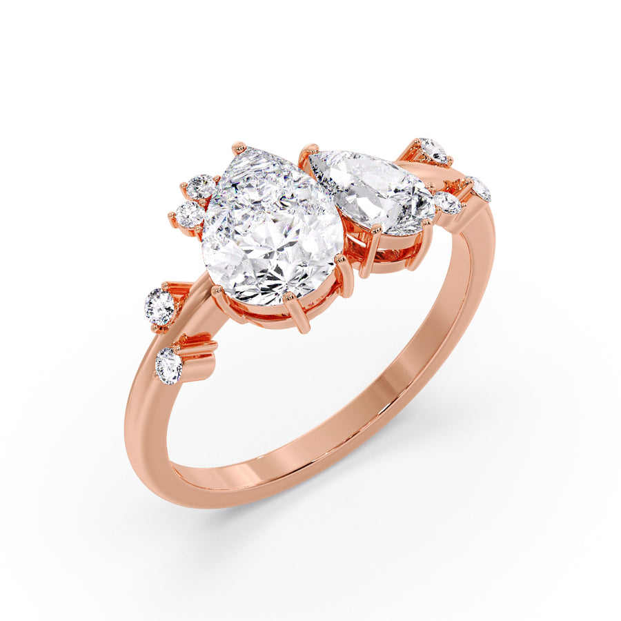 Toi Et Moi Cluster Natural Diamond Engagement Ring