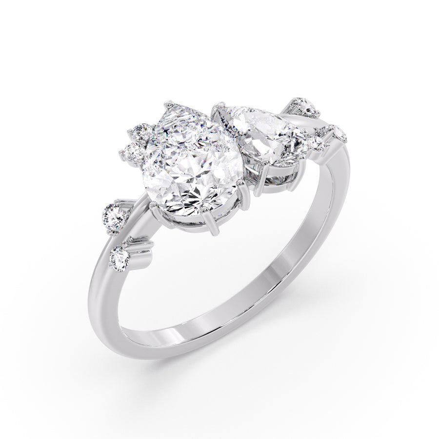 Toi Et Moi Cluster Natural Diamond Engagement Ring